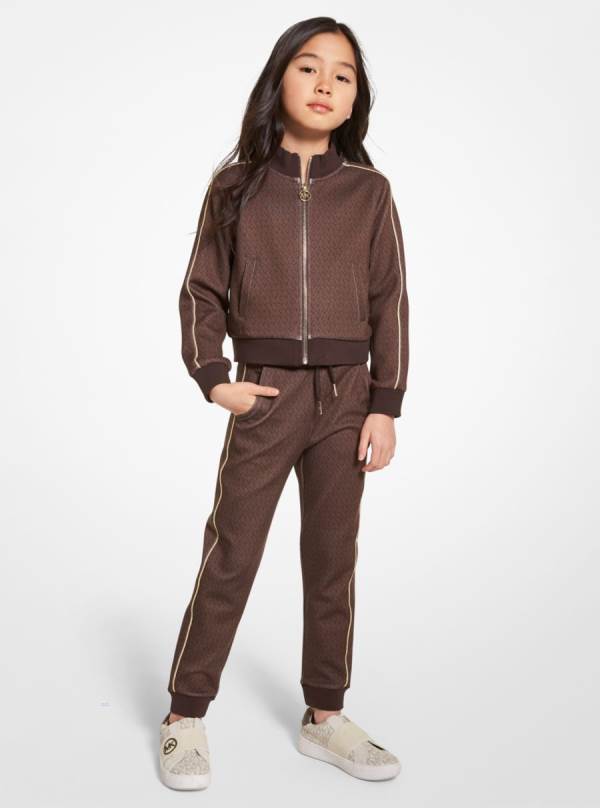Detske Jogger Nohavice Michael Kors Girls Logo Stretch Viscose Čokoláda - Oblecenie Michael Kors Levně | BRFTM-6021